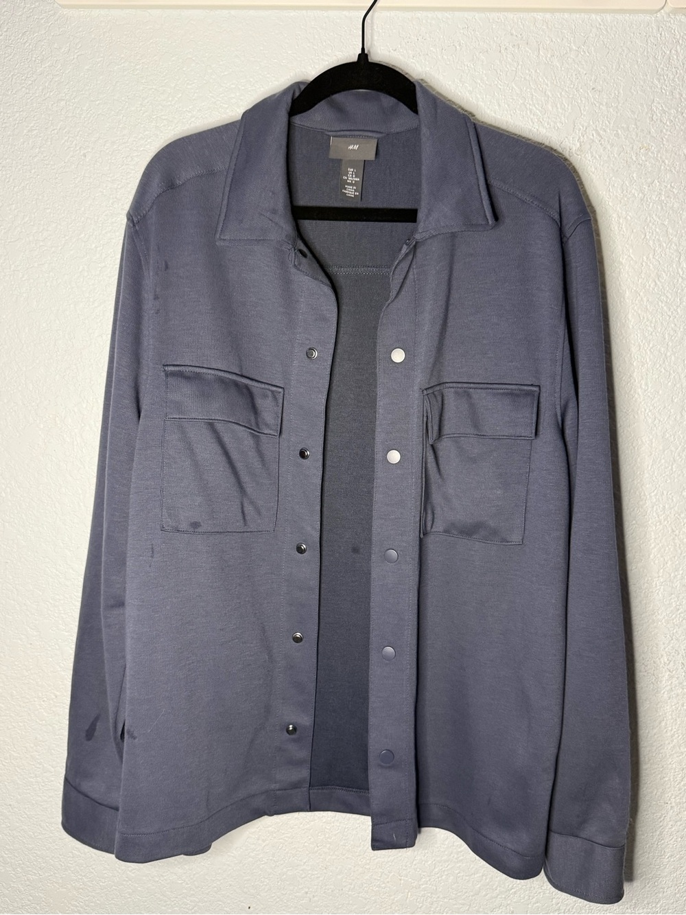 H&M Men's Navy Blue Shirt Jacket with Chest Flap Pockets